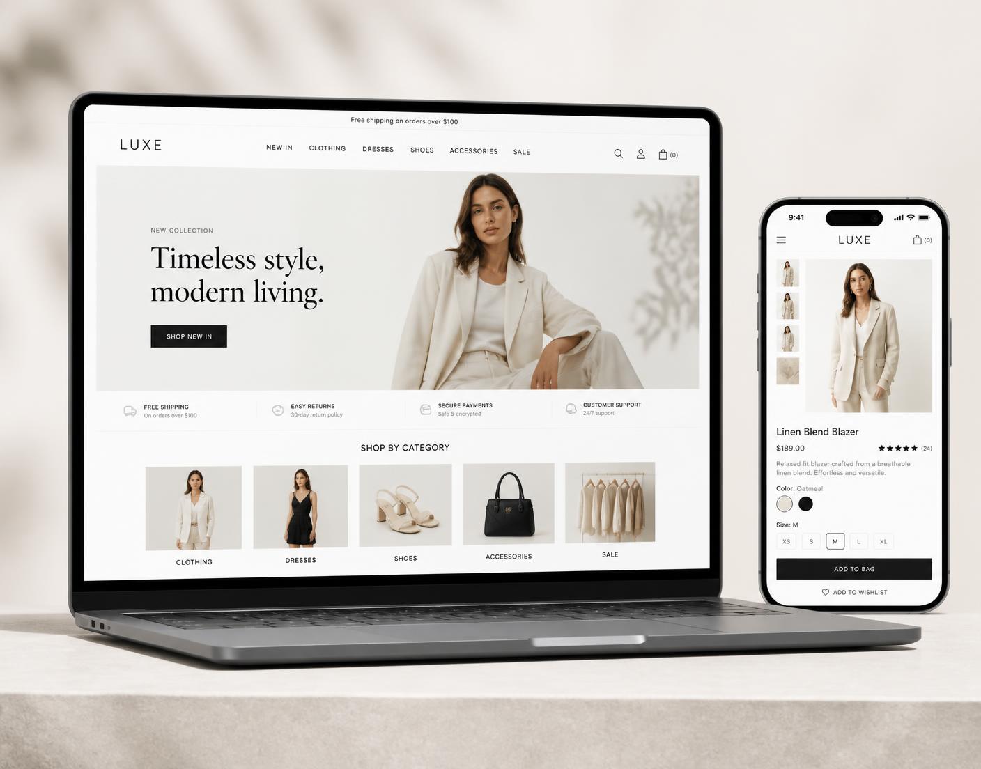 A PerfectShop online store shown on a laptop and phone